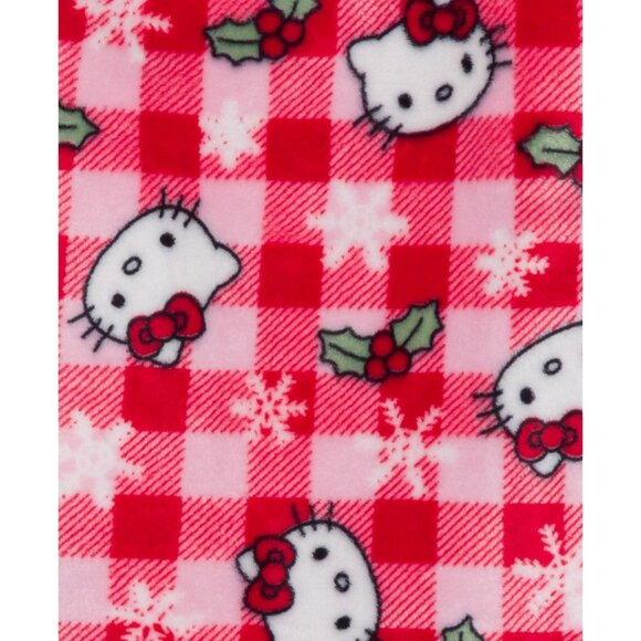 Hello Kitty Little Girls Xmas Plaid Long Sleeve Plush Pullover Sweatshirt - Pink - Picture 3 of 4